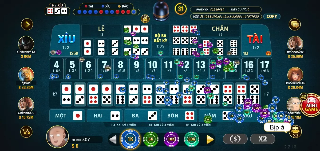 Go88 onnline giới thiệu cửa cược trong game Sic bo 