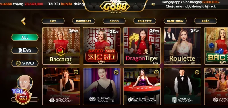 Thế giới game casino phong phú có ngay khi tải Go88