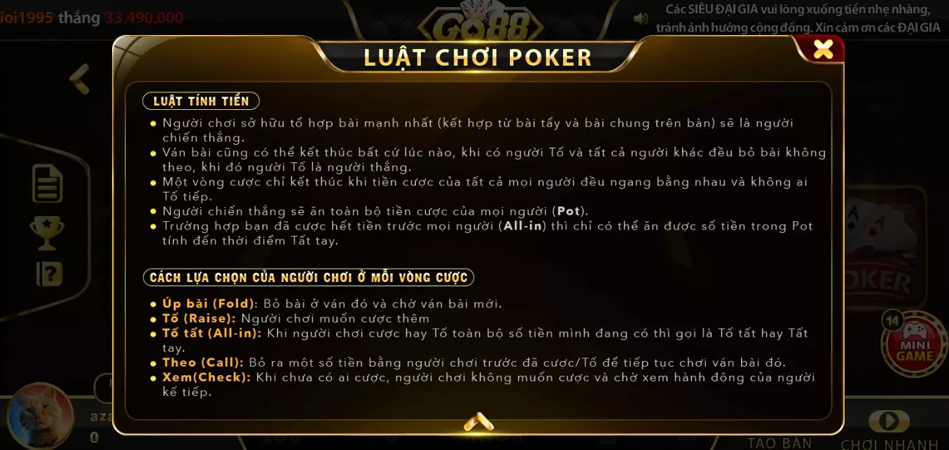 Quy định Poker 3 lá 