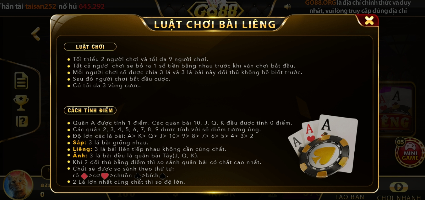 Lối chơi Liêng link tải Go88