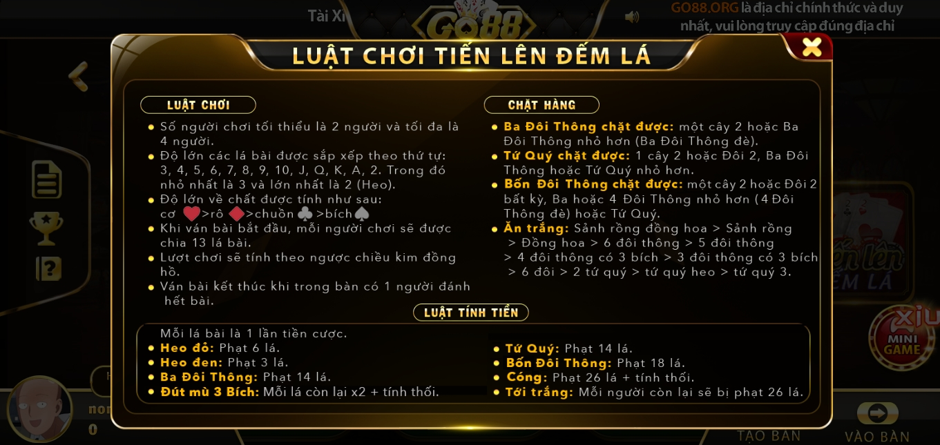 Go88 chia sẻ luật chơi của game bài tiến lên đếm lá 