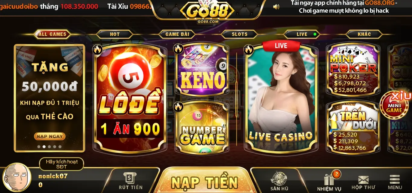 Anh em bấm tải Go88 khám phá thế giới game casino 