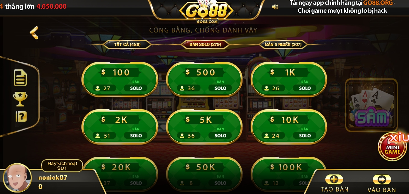 luật chơi game bài sâm lốc ở cổng game Go 88