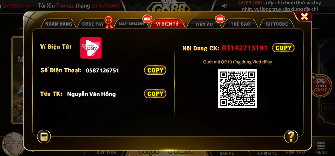 quy trình giao dịch nạp-rút Go88 ios 