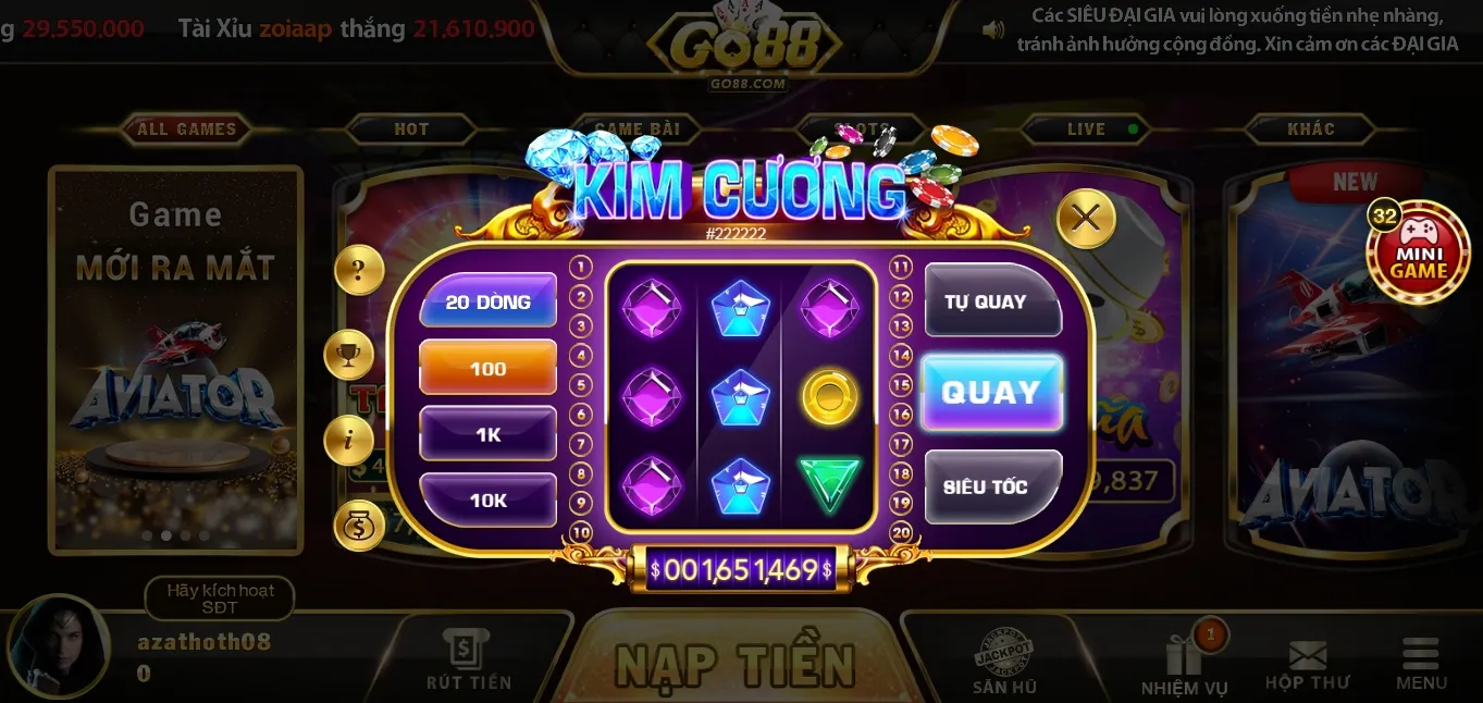 Thông tin nhanh về game cược mini Kim cương ở link tải Go88