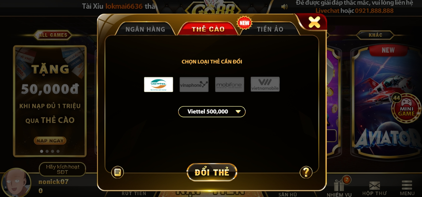 giao dịch nạp và rút tiền tại tải Go88  