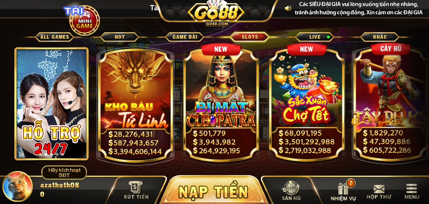 Quy trình tham gia săn hũ Bí mật Cleopatra Go88 ios